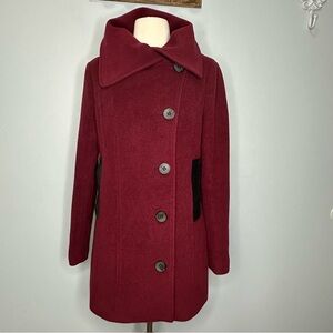 Mackage Burgundy Spread Collar Leather Trim Mid Length Winter Coat Size M